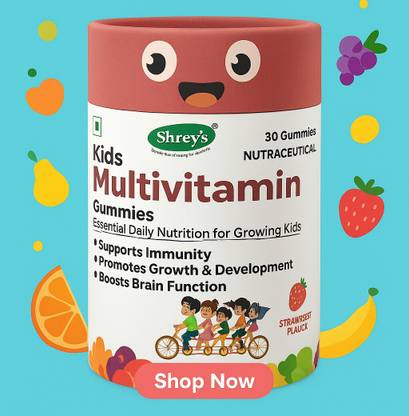 Shrey's Multivitamin Gummies for Kids | 7-12 Years | Improve Immunity|Strawberry Flavour  (30 No)