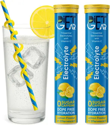 DIET GEAR Electrolytes Effervescent, Zero Sugar, Zero Caffeine, Pre & Post Workout Energy Hydration Drink  (2x20 Tablets, Lemon Flavored)